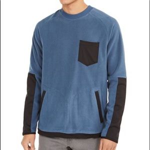 NWT DKNY men’s sherpa blue and black boxy crewneck performance sweatshirt.